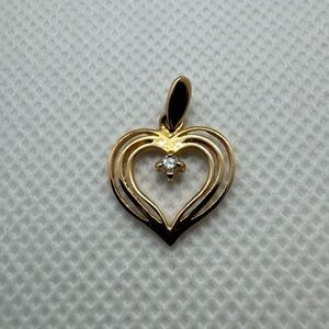 Beautiful 14k Yellow Gold Heart Pendant with Small Diamond Open Swirl Design